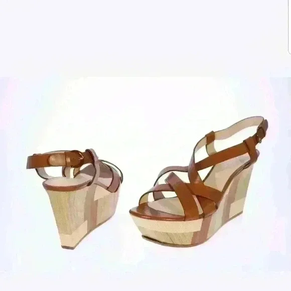 Women's Casadei Wood Leather T-bar 160MM Wedges Ne - Picture 4 of 5